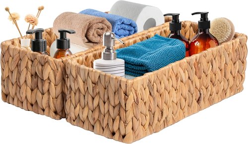 JS HANGER Round Paper Rope Storage Basket - Decorative Wicker Baskets for Organizing | 2 Pack Water Hyacinth