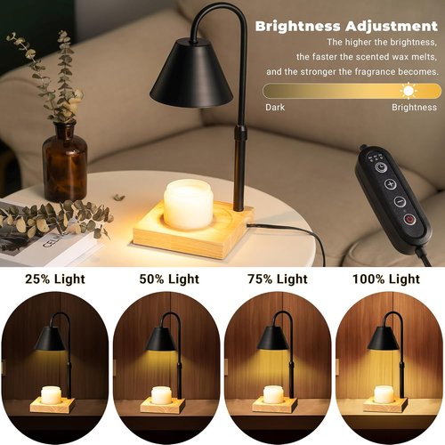 GODONLIF Black Dimmable Candle Warmer Lamp - Adjustable Height & Timer | Wooden Base with 2 Bulbs