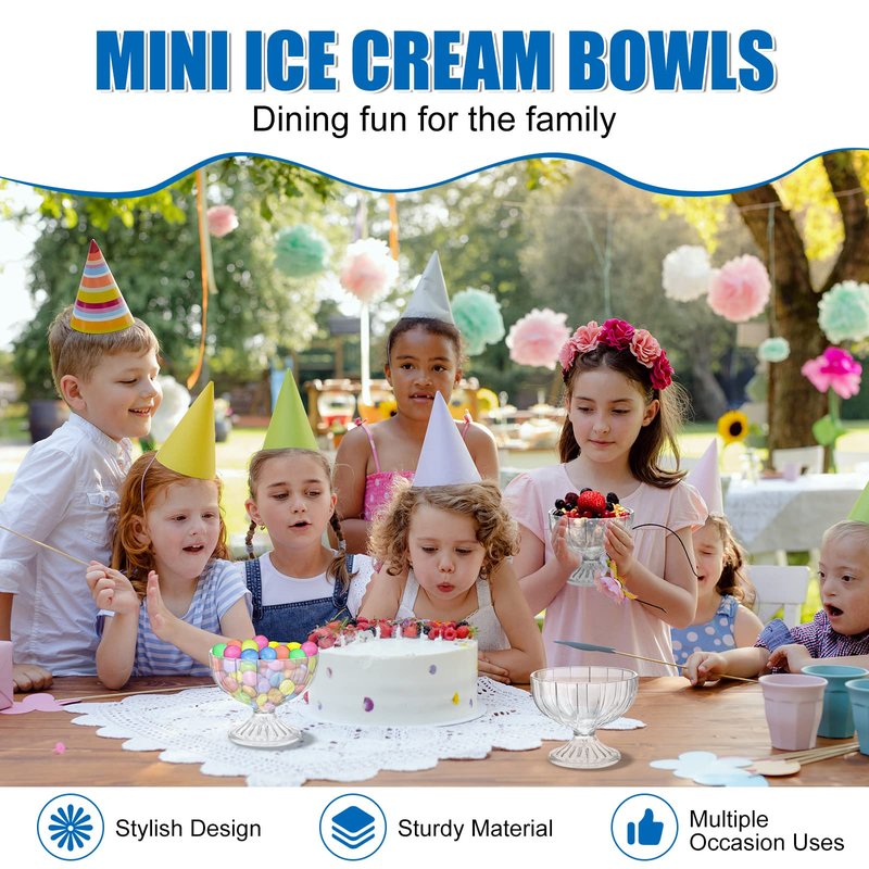 Meanplan 12 Pcs Acrylic Ice Cream Bowls 10 oz Clear Dessert Bowls with Footed Ice Cream Cups Cute Plastic Trifle Tableware for Serving Sundae Salad Fruit Snack Holiday Party