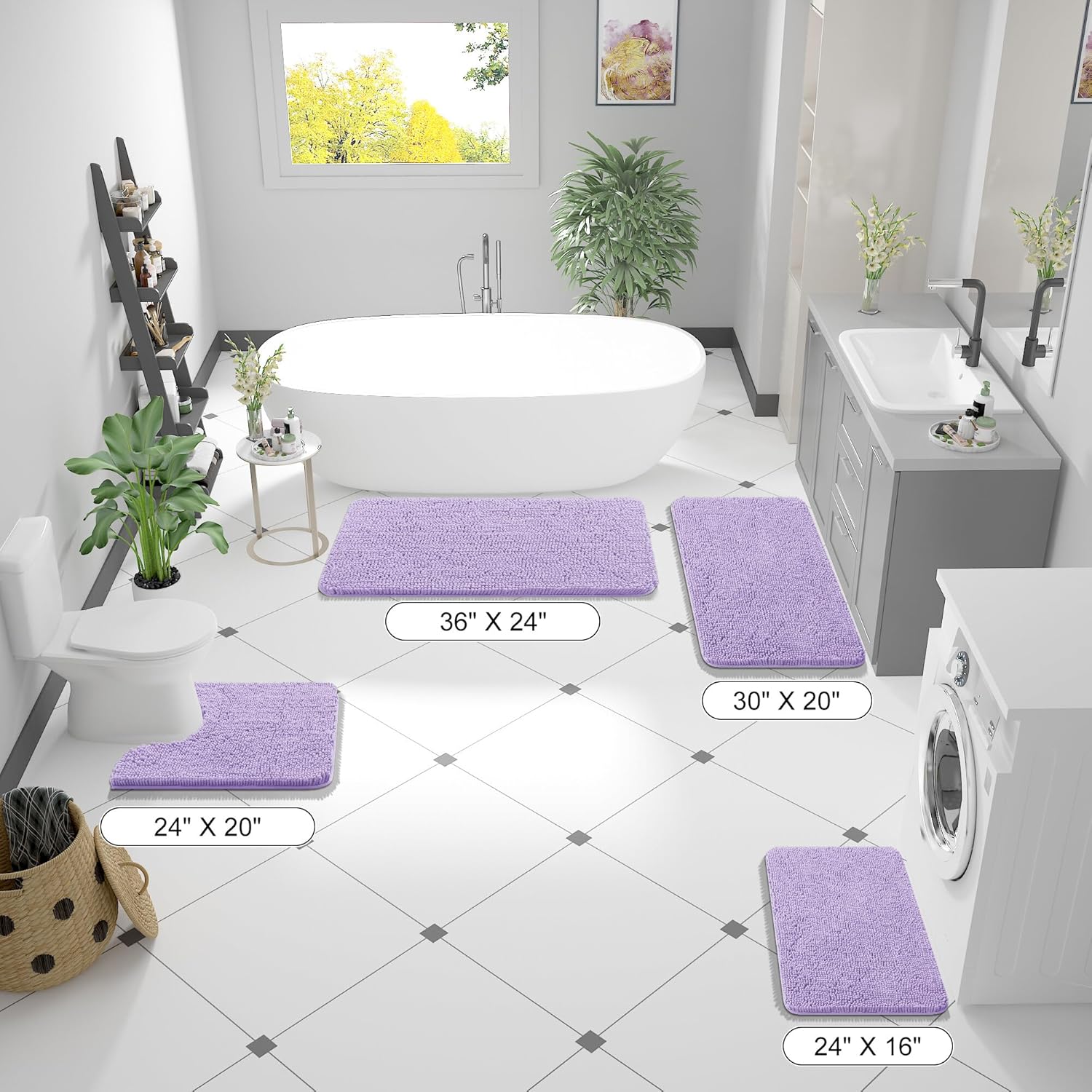 OLANLY Bathroom Runner Rugs - Soft Absorbent Chenille with Rubber Backing | 47x24 Inches, Lavender