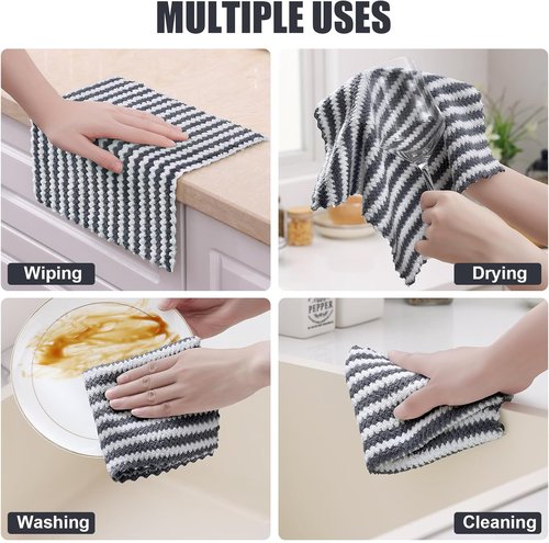 Homaxy Ultra Soft Microfiber Dish Towels - 12 Pack Reusable, Fast Drying, No-Lint | Dark Grey, 10 x 10 Inches