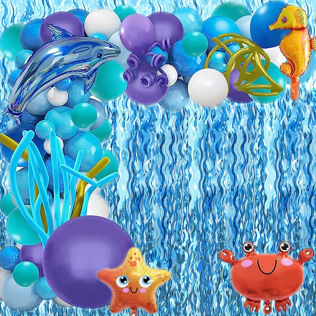 Skiennix Wavy Tinsel Foil Fringe Curtains - Teal Blue Streamers Backdrop for Ocean-Themed Parties | 2 Pack, 3.2 ft x 6.6 ft