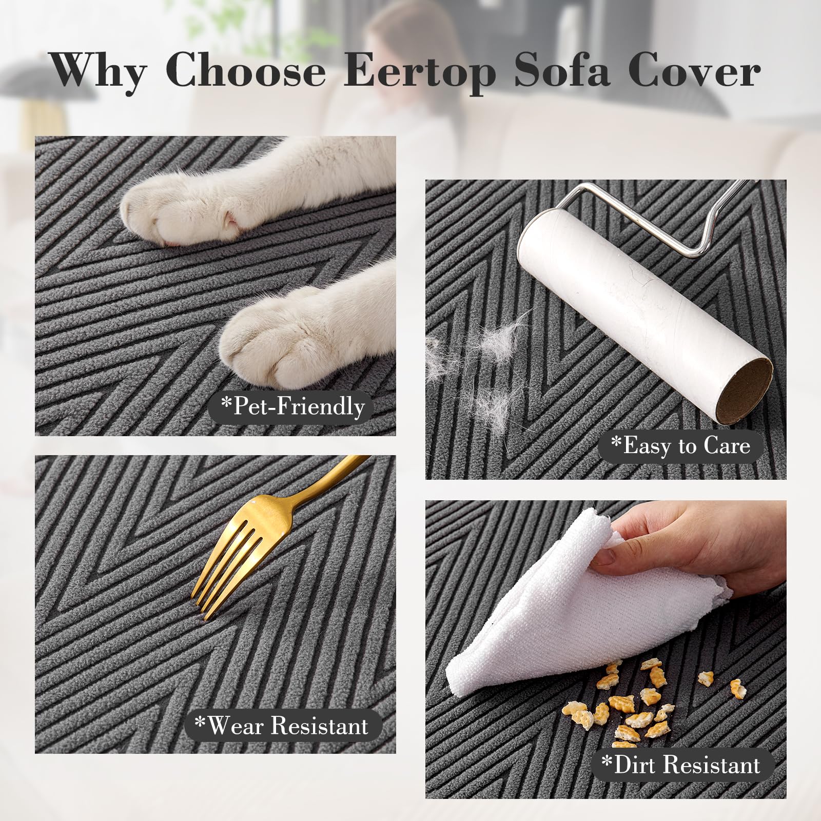 Eertop Couch Cushion Covers for Sectional Sofa, Wear Resistant Stretch Sofa Slipcovers for Sofa Cushion Furniture Protector Washable Elastic Seat Cover for Pets (Dark Gray, 2 Seat Covers S+ 1 Chaise)