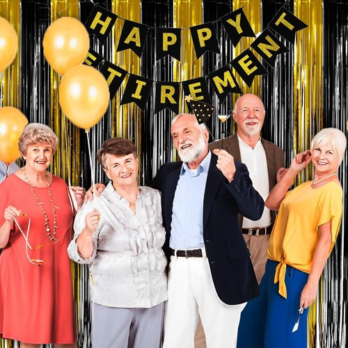 GREATRIL Black and Gold Party Streamers - Foil Fringe Backdrop for NYE, Anniversaries & More | 3.2ft x 8.2ft - 2 Packs