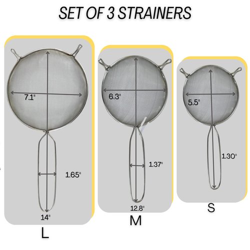 Mesh Strainers - Stainless Steel Fine Mesh Strainer - Colander-Skimmer with Handle - Sieve Sifters for Food - Strainer Sieve - Set of 3 Kitchen Strainers