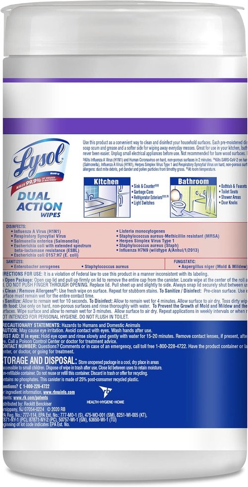 Lysol Dual Action Disinfectant Wipes - Multi-Surface Antibacterial Scrubbing Wipes | Citrus Scent, 75ct (Pack of 4)
