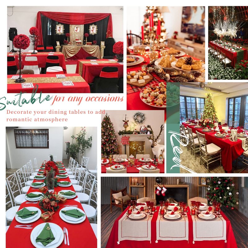Showgeous 12 Pack Table Cloth Red Tablecloth 60 x 126 Inch Table Clothes for 8 Foot Rectangle Tables, Wrinkle Resistant Washable Polyester Table Cover for Wedding Parties Banquet Dining Table