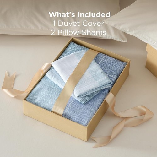Bedsure Duvet Cover Set - Queen Size Gingham Reversible Buffalo Plaid | 3-Piece Blue Bedding with Zipper Closure & 8 Corner Ties