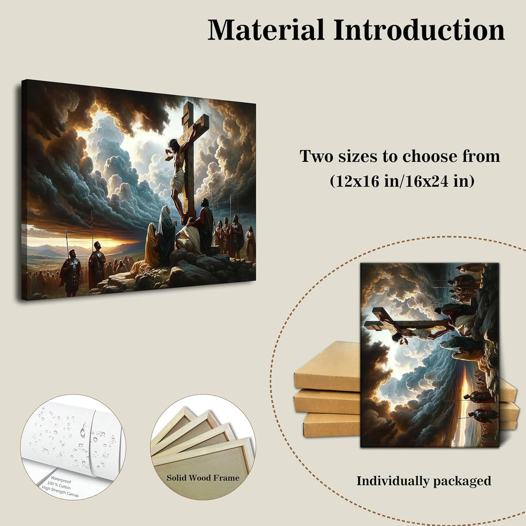 Yaneiro Framed Jesus Canvas Wall Art - Good Friday Christian Decor | 12x16 Inch Cross Print for Home & Church