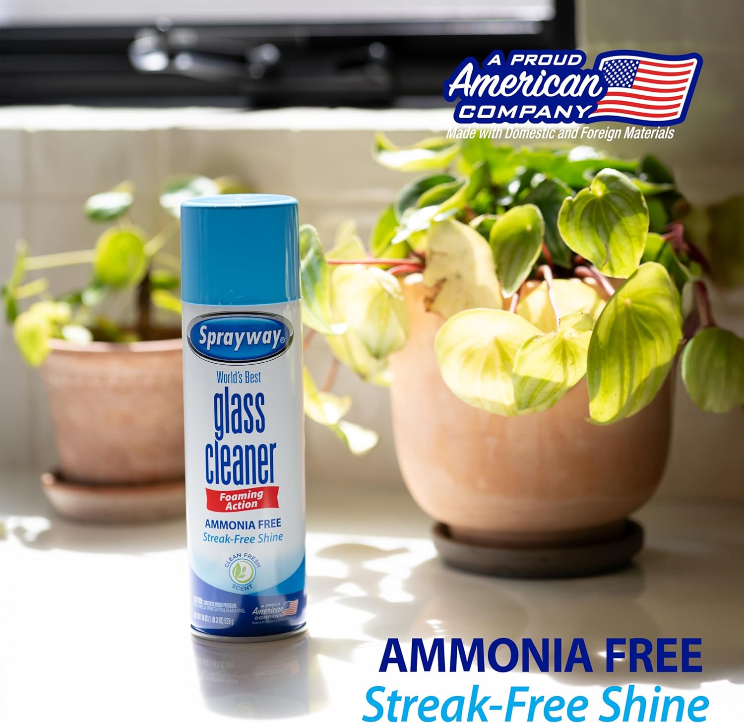 Sprayway Glass Cleaner - Ammonia-Free Foaming Aerosol Spray | Streakless & Fast-Acting | 19oz, Pack of 2