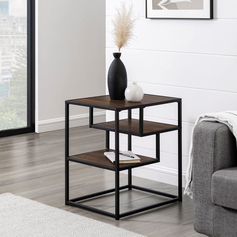 Walker Edison Finley Contemporary Floating Shelf Side Table 16 Inch Dark Walnut