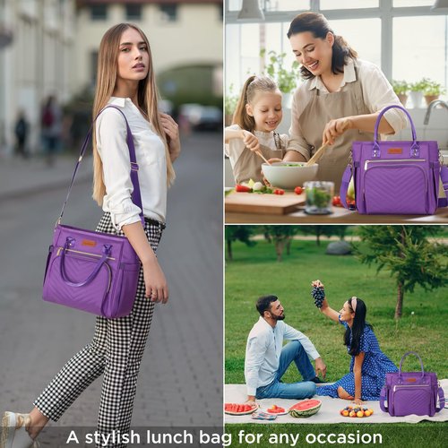 Jomddems Lunch Box for Women Men,Lunch Bag Women, Insulated Lunch Box for Men with Shoulder Strap,Portable Reusable Large Cooler Tote Bags for Work Picnic Hiking Beach (purple)
