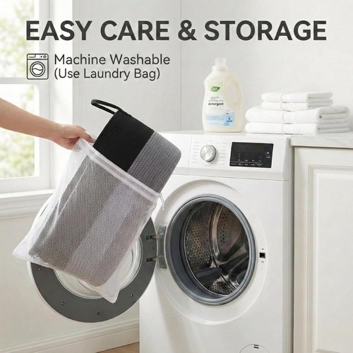 JMvicyroam 65L Extra Large Blanket Basket - Woven Cotton Rope Laundry Hamper with Handles | Machine Washable Black & Grey Storage Bin for Pillows, Comforters & Toys