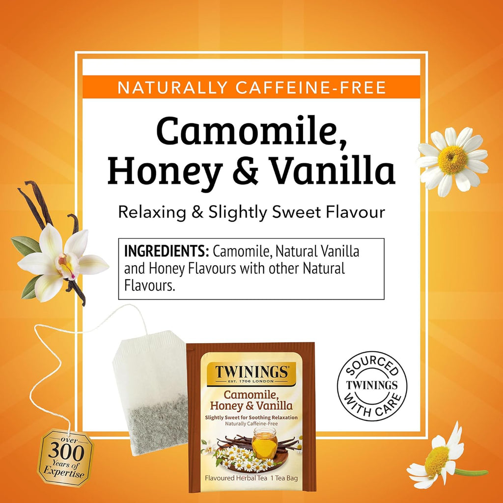Twinings Camomile Herbal Tea - Honey & Vanilla Flavor, Caffeine-Free, 100 Individually Wrapped Bags