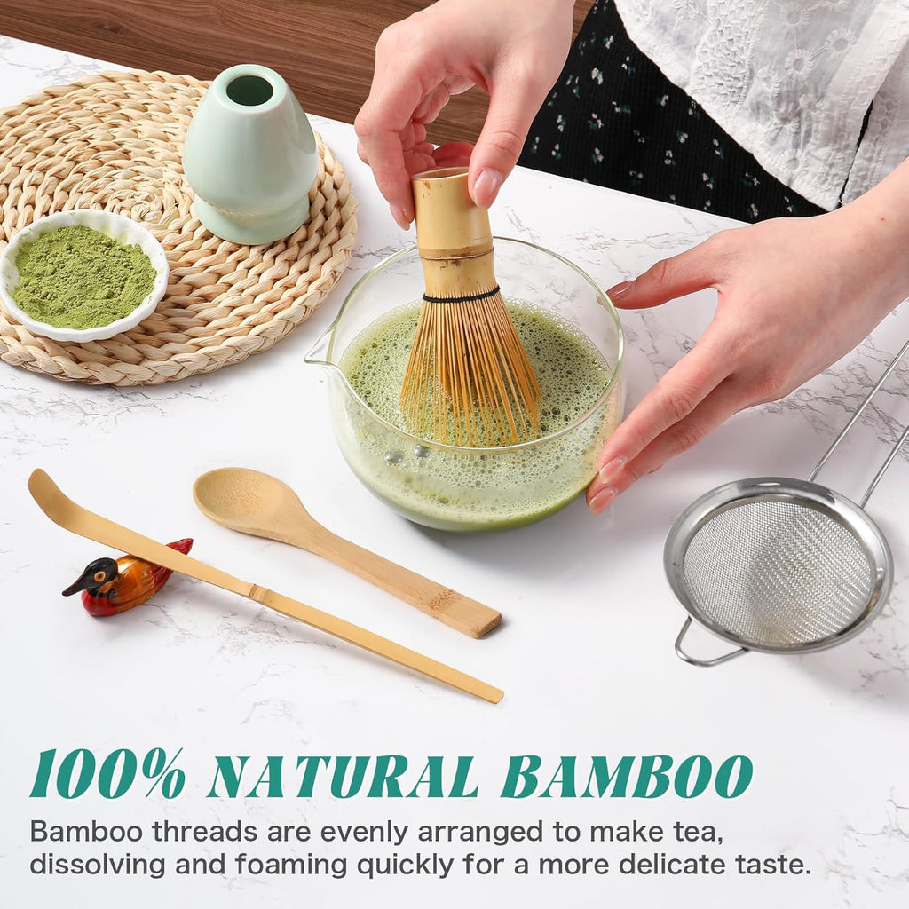 Skiennix Matcha Whisk Set - Complete 6-Piece Kit with Bamboo Whisk, Ceramic Holder & Accessories