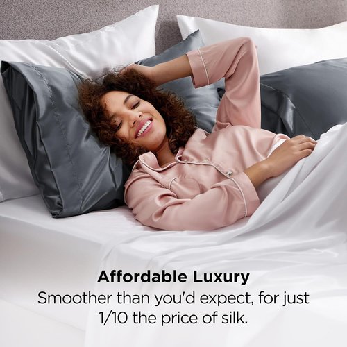 Bedsure King Size Satin Pillowcase Set - Space Grey Silky Pillow Cases for Hair & Skin, 20x36 Inches, 2-Pack