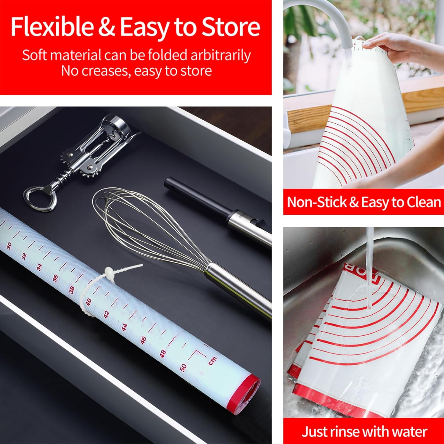 Skiennix Silicone Baking Mat - Extra Large 32x24 Inch Non-Stick Pastry Mat with Cable Ties & Dough Scraper