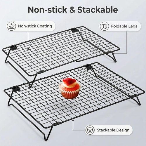 Cooling Racks | Skiennix 13.4x9.4 Inch 2-Pack - Durable Carbon Steel, Stackable Design for Baking & Roasting