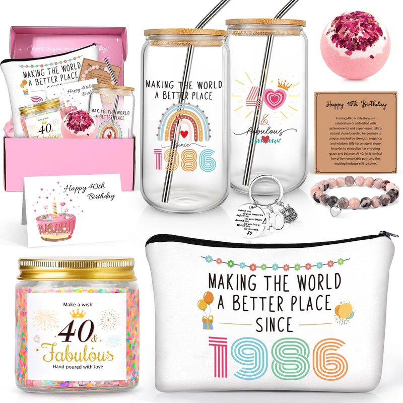 Frerdui 40th Birthday Gifts for Women Her, 1986 Birthday Gift, 40 Year Old Gift for Women, Cool Gifts for Woman 40s, 40th Decorations for Her, 40 Bday Gifts Idea