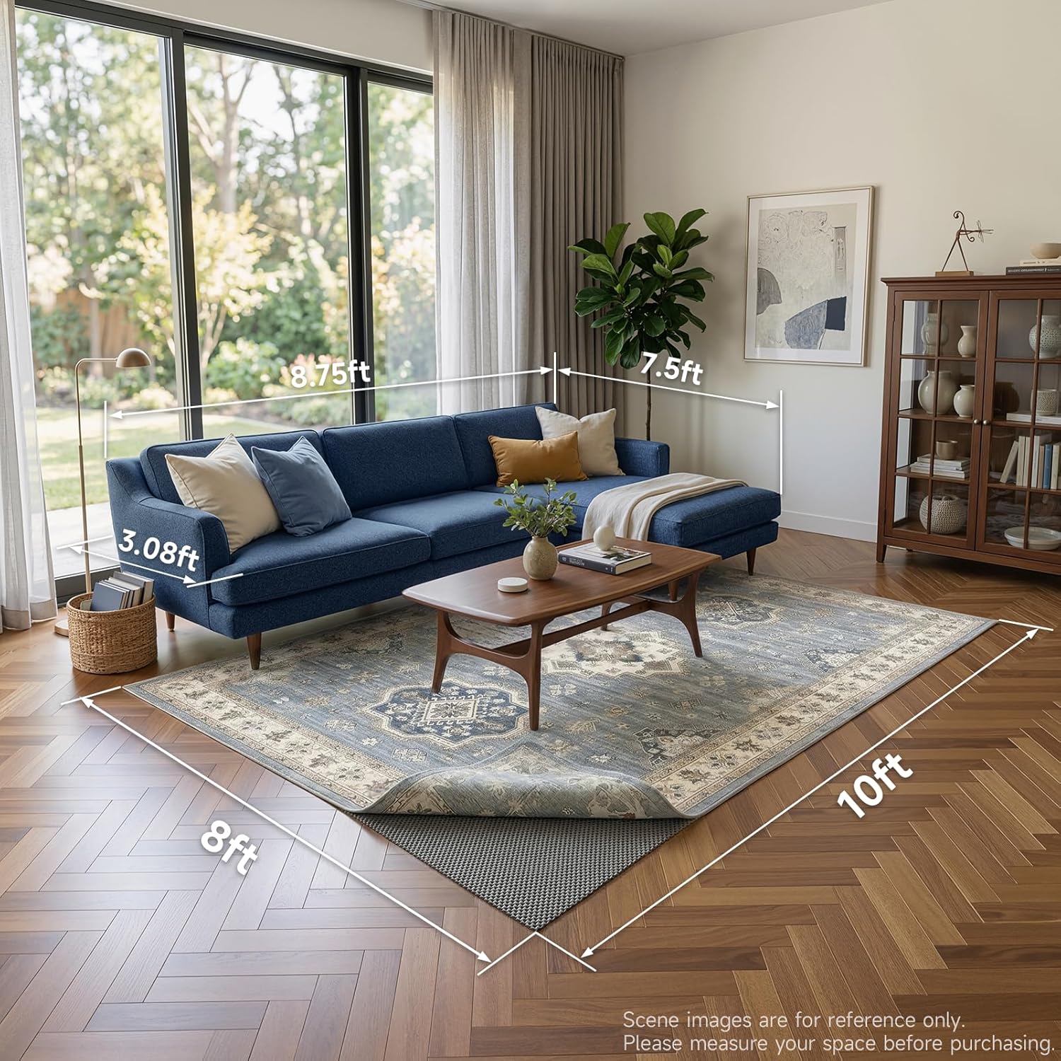Veken Rug Pad Gripper - Non-Slip Dark Grey 8x10 Ft Mat for Hardwood & Tile Floors