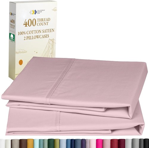 California Design Den Pillowcase Set | Standard Queen Size, 400 Thread Count, 100% Cotton Sateen, Soft & Breathable - Pink