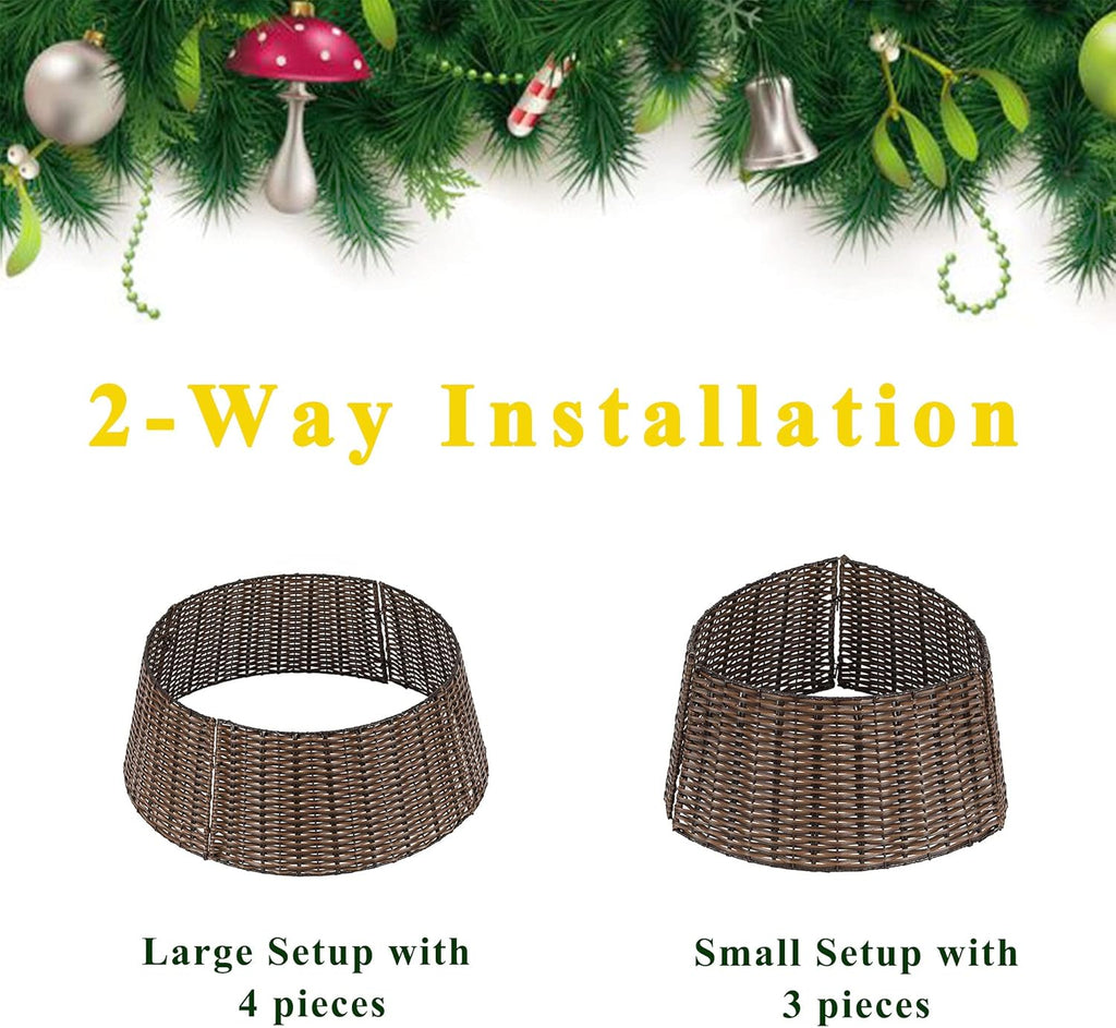 Skiennix Christmas Tree Collar - 23’’ Handmade Rattan Wicker Stand for Holiday Decoration