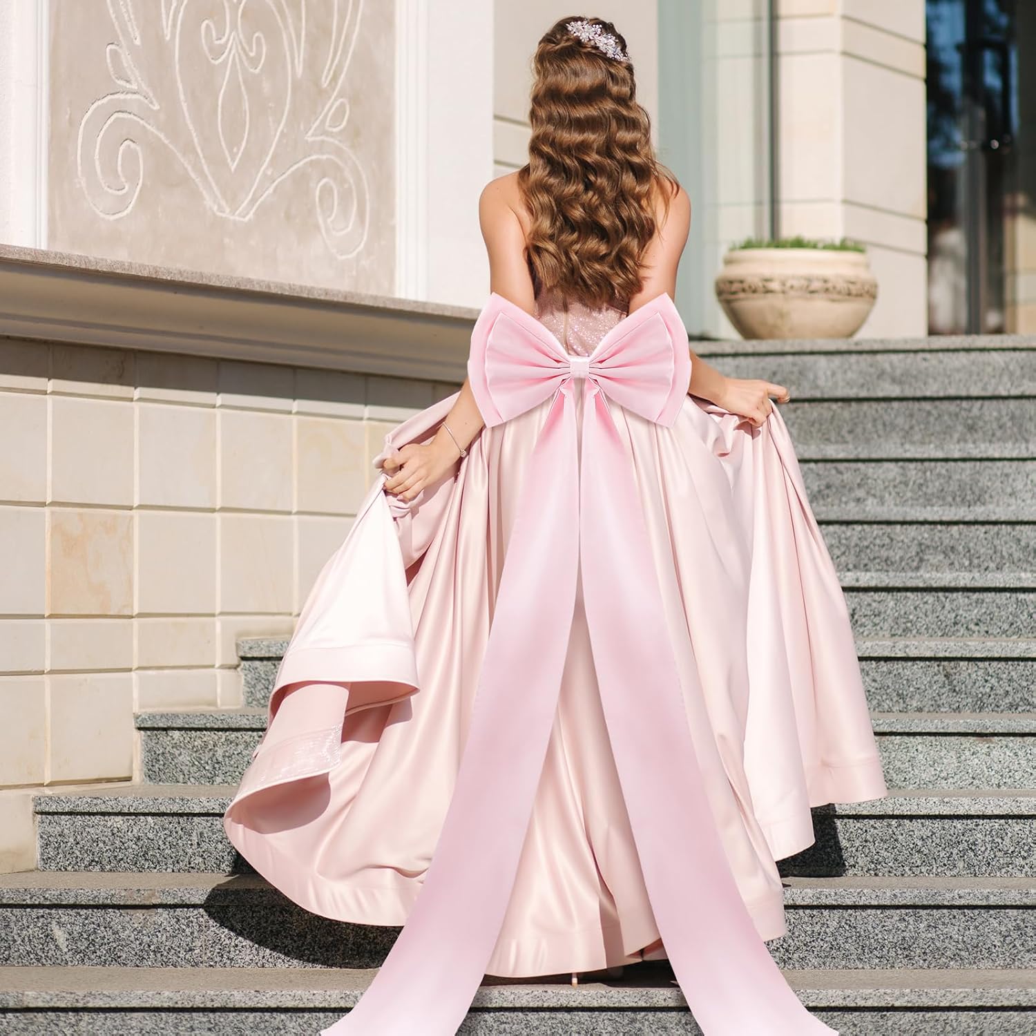 Wavwavw Giant Pink Bow Decor - Oversized 75x18 Inch Ribbon Tie for Baby Shower & Party Backdrop