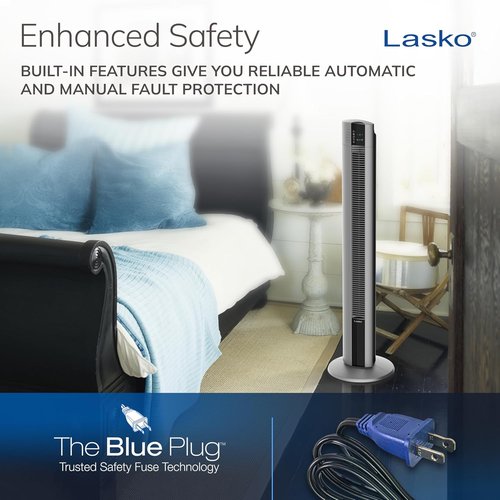 Lasko High-Velocity Tower Fan - Oscillating Design with Remote Control & Timer | 48" Gray, 3 Speeds