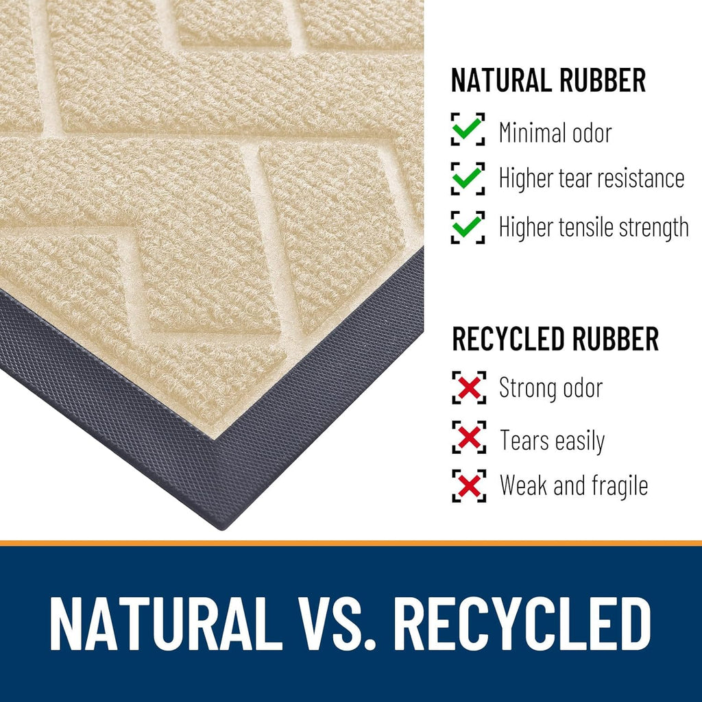 OLANLY Waterproof Front Door Mat - All-Season Natural Rubber Doormat | Easy Clean Herringbone Design (Beige, 71x23)