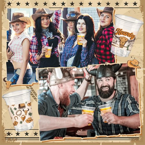 SiliFine 48 Pcs Western Cowboy Plastic Cups 12 oz Disposable Wild West Rodeo Clear Plastic Drinking Cups for Rodeo Wild West Theme Baby Shower Birthday Party Favors Decorations Supplies