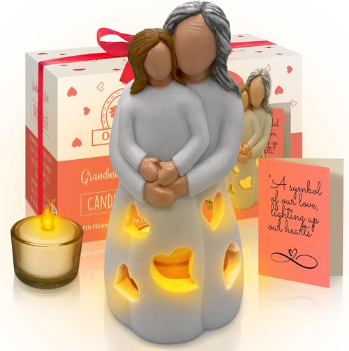Gigi Hand-Painted Grandma-Granddaughter Candle Holder Statue - Unique LED Gift for Birthdays & Christmas