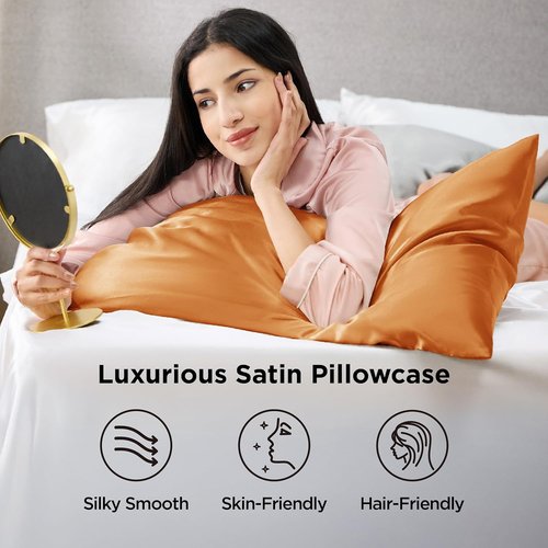 Bedsure King Size Satin Pillowcase Set - Silky Orange Pillow Cases for Hair & Skin, 20x36 Inches, 2pcs