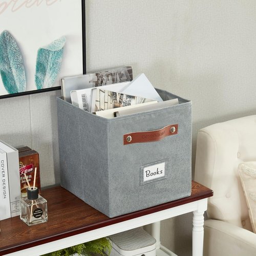 DECOMOMO Storage Bins - Fabric Cube Storage Bins with Labels | 11" Texture Grey, Set of 6