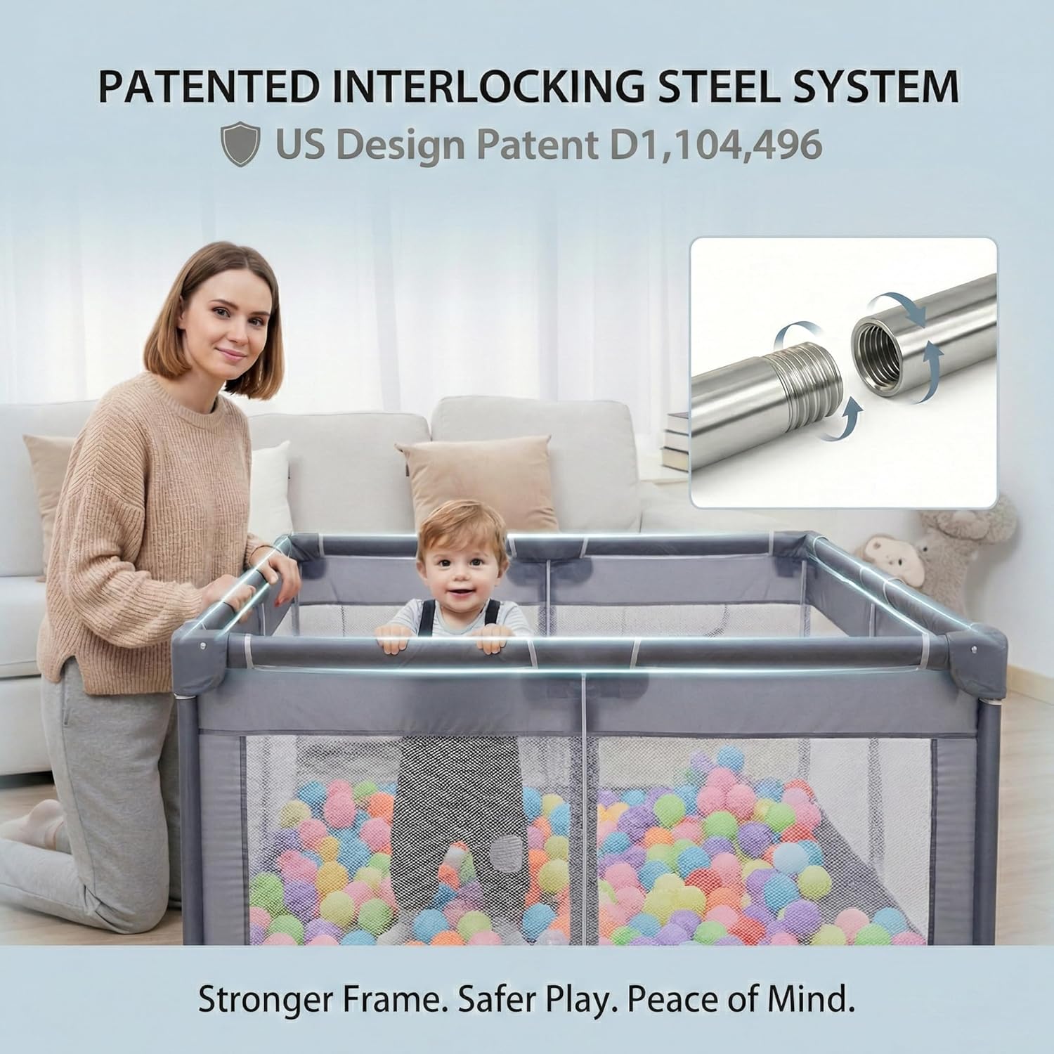 Orian Playpen - Large 50x74 Baby Play Yard with Sturdy Mesh Sides | Safe Indoor & Outdoor Play Area