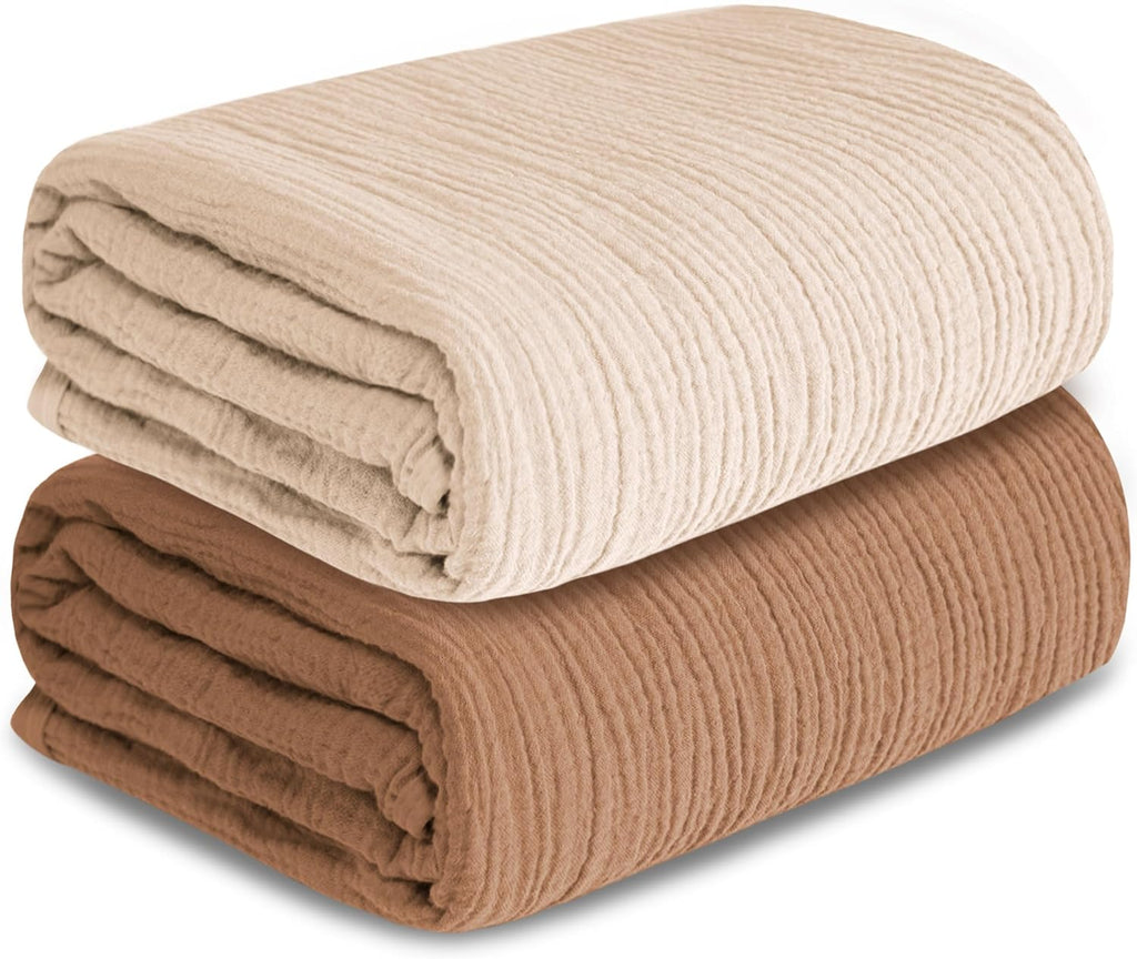 Skiennix Muslin Swaddle Blankets - 2 Pack Breathable Soft Receiving Blankets | Large 41 x 41 Inches (Beige & Coffee)