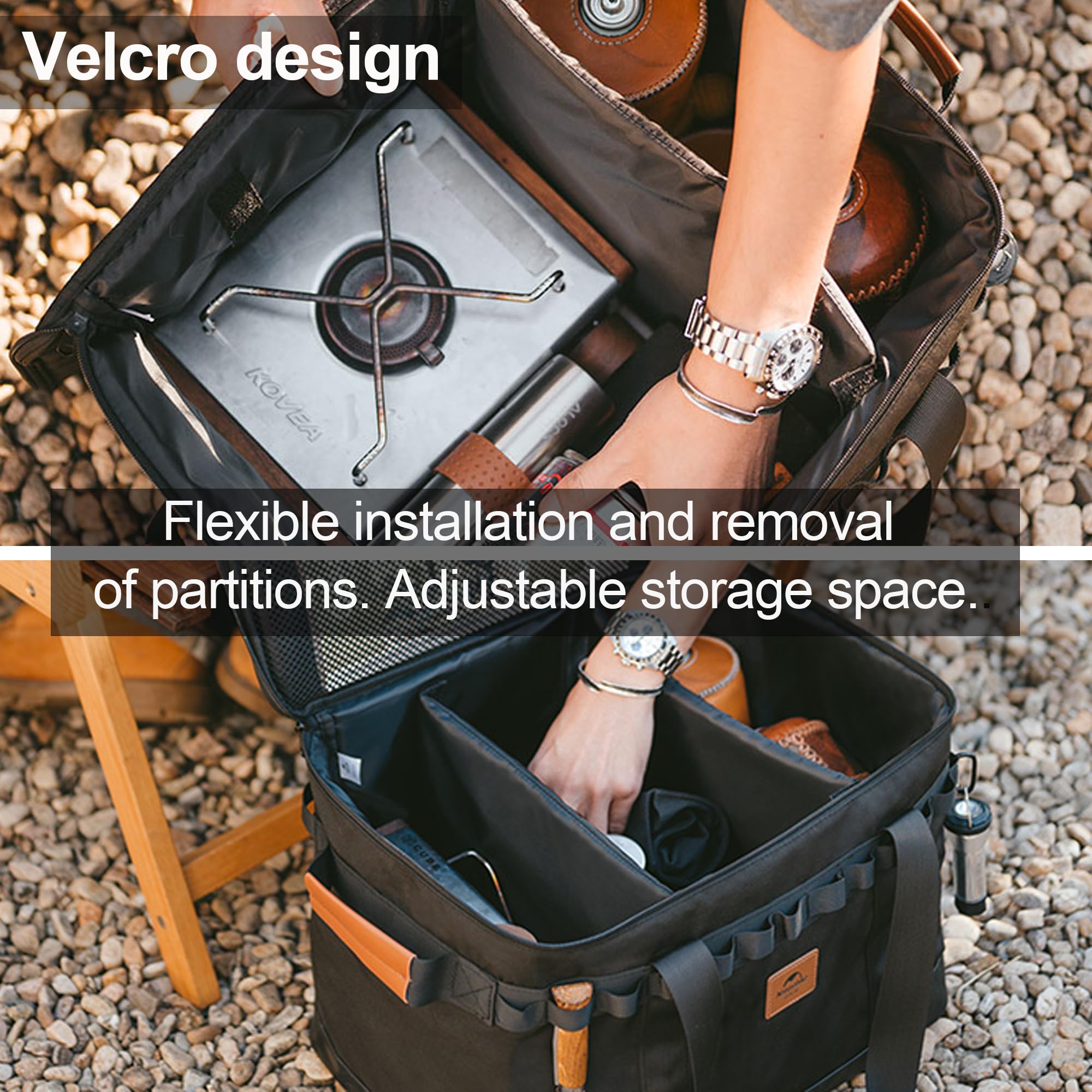 Naturehike 36L Camping Organizer,300D Waterproof Camping Storage for Camping Cooking Utensils and Camping Cookware,with Hard Bottom,with Removable partition for Camping,RV,Hiking