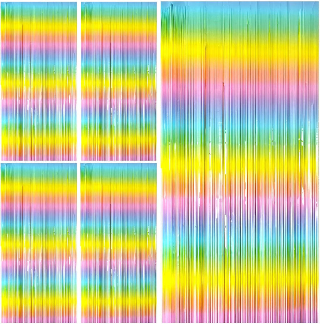 Pastel Rainbow Foil Fringe Curtain - Vibrant Party Backdrop Tinsel Streamers for Birthday Celebrations