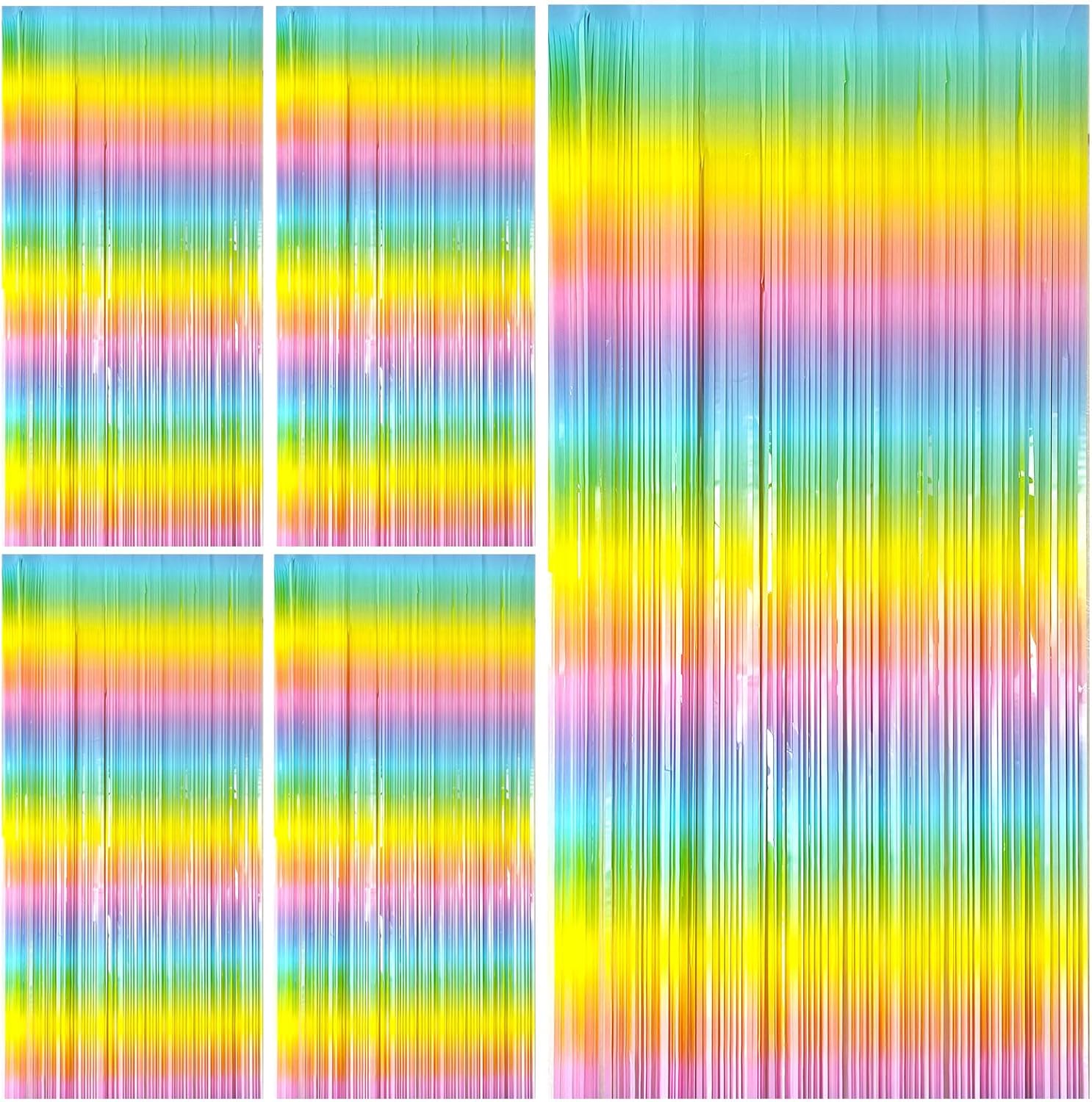 Pastel Rainbow Foil Fringe Curtain - Vibrant Party Backdrop Tinsel Streamers for Birthday Celebrations