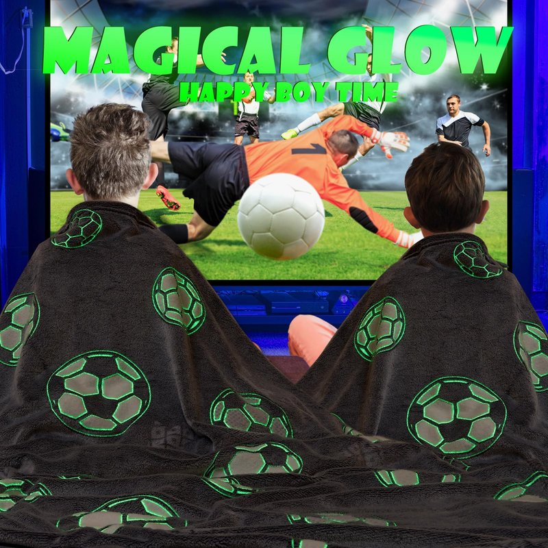 UOMNY Glow in The Dark Blanket for Boys,Soft Football Throw Blanket Kids Luminous Balls Blankets for Couch Valentine's Day Gift Luminous Blanket Grey 50 x 60 inch ﻿