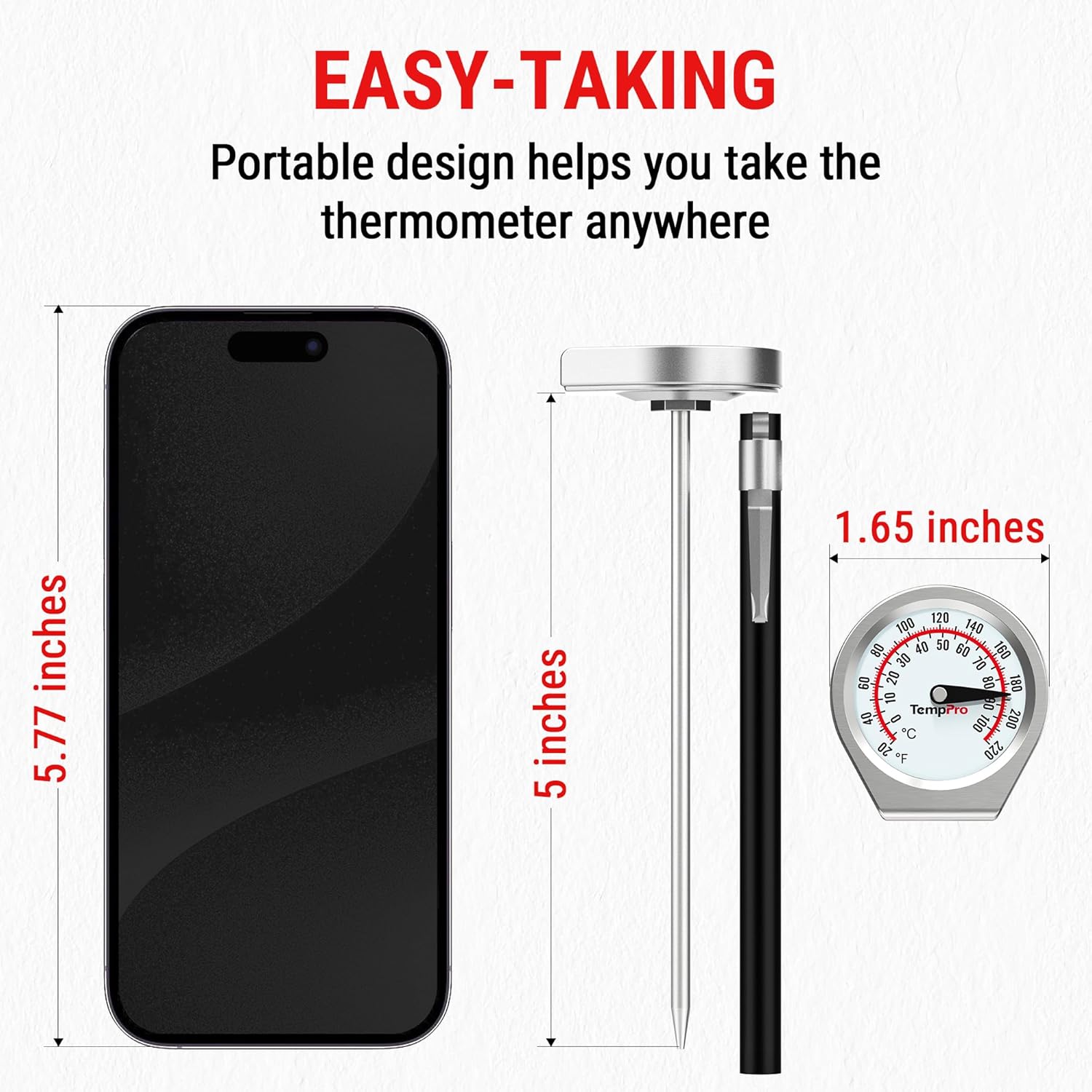 TempPro Instant Read Meat Thermometer - Portable Cooking & Grill Thermometer with Glass Lens for Steak, Turkey, Liquid