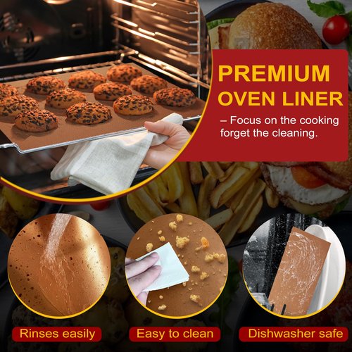 2 Pack Oven Liners for Bottom of Oven, 17"x25" Heavy Duty Non-Stick Oven Liner Mat, Reusable Heat Resistant Grill & Baking Mat, BPA/PFOA Free Roaster Liners, Fits Electric, Gas, Toaster Ovens (Copper)
