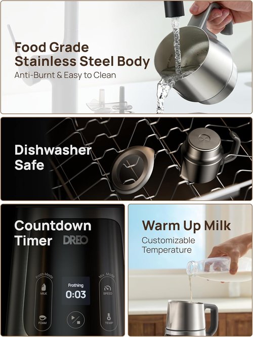 DREO Electric Milk Frother - All-in-One Foam Maker for Coffee & Latte Art | 15oz Automatic, Easy to Clean