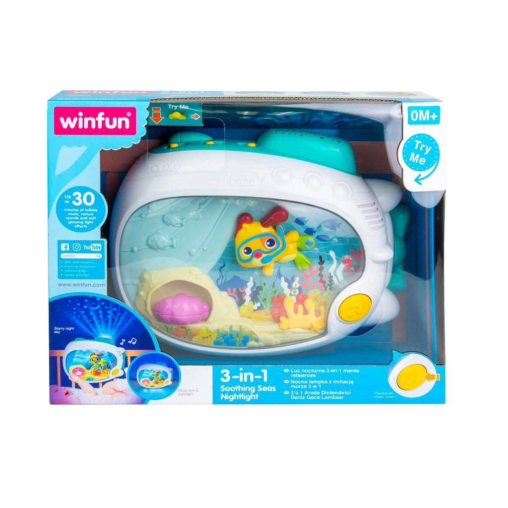 Winfun 3-in-1 Soothing Seas Nightlight - Musical Projector with Calming Lullabies for Babies | Crib or Tabletop Attachment