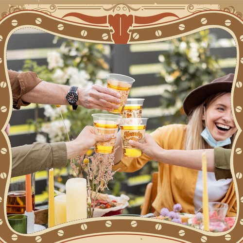 SiliFine 48 Pcs Western Cowboy Plastic Cups 12 oz Disposable Wild West Rodeo Clear Plastic Drinking Cups for Rodeo Wild West Theme Baby Shower Birthday Party Favors Decorations Supplies