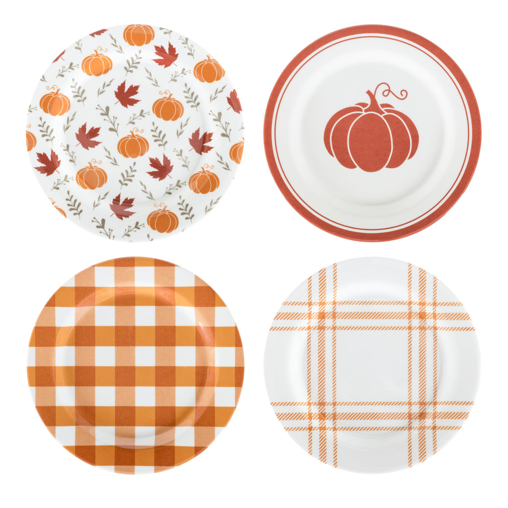 C.R. Gibson QAPS2-24068 Reusable Fall Plastic Plate Set for Thanksgiving, 9" Diameter, 4pcs