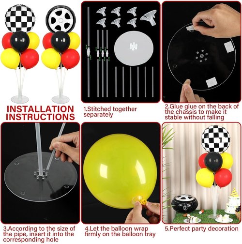 **Race Car Party Balloons Kit by [Brand Name] - 2 Sets with Checkered Foil Balloons | Red, Black & Yellow Racing Theme Decor for Boys' Birthday Parties**