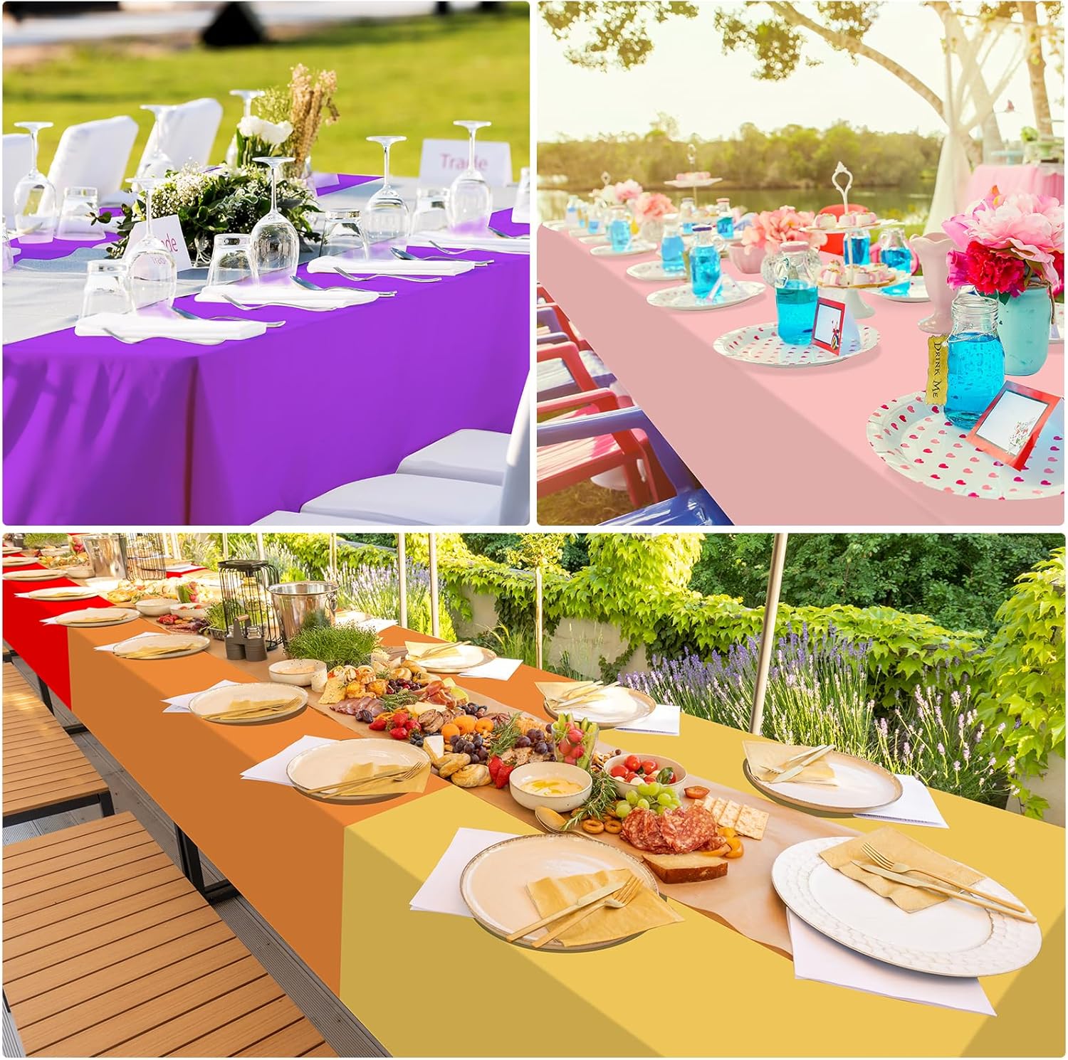 Skiennix 24 Pack Disposable Plastic Tablecloths - Colorful Rainbow Rectangle Covers | 54 x 108 Inch for Parties