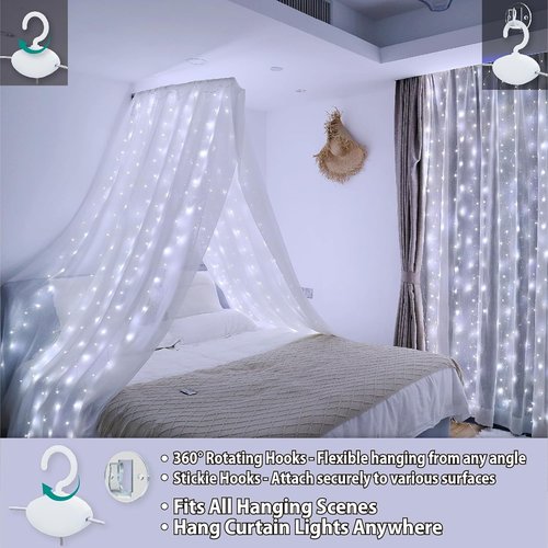 HXWEIYE 300LED Fairy Curtain Lights - 9.8x9.8Ft USB Plug-In with 8 Modes & Remote | White Indoor Decor