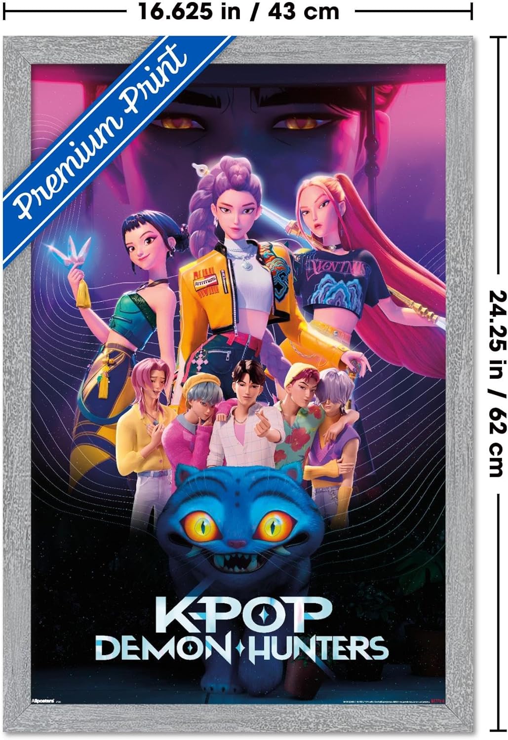 Netflix KPop Demon Hunters Wall Poster - Framed Gray Design, 22.4" x 14.7"