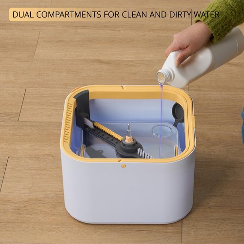 True & Tidy® TrueClean Spin Mop 2.0 w/Detachable Inner Bucket, Self Standing, Separates Clean and Dirty Water, Foldable Square Mop Head, Triple Jet Stream w/Hidden Brush, Replaceable 2pc Pads